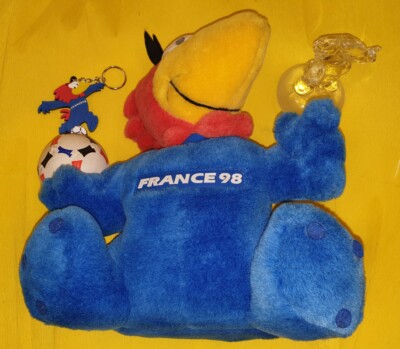 Set Mascotte Footix'98 – Coupe Du Monde France 1998 – Verre, Peluche Et Caoutchouc