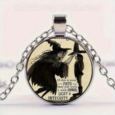 Halloween Witch And Girl Pattern Round Pendant Necklace