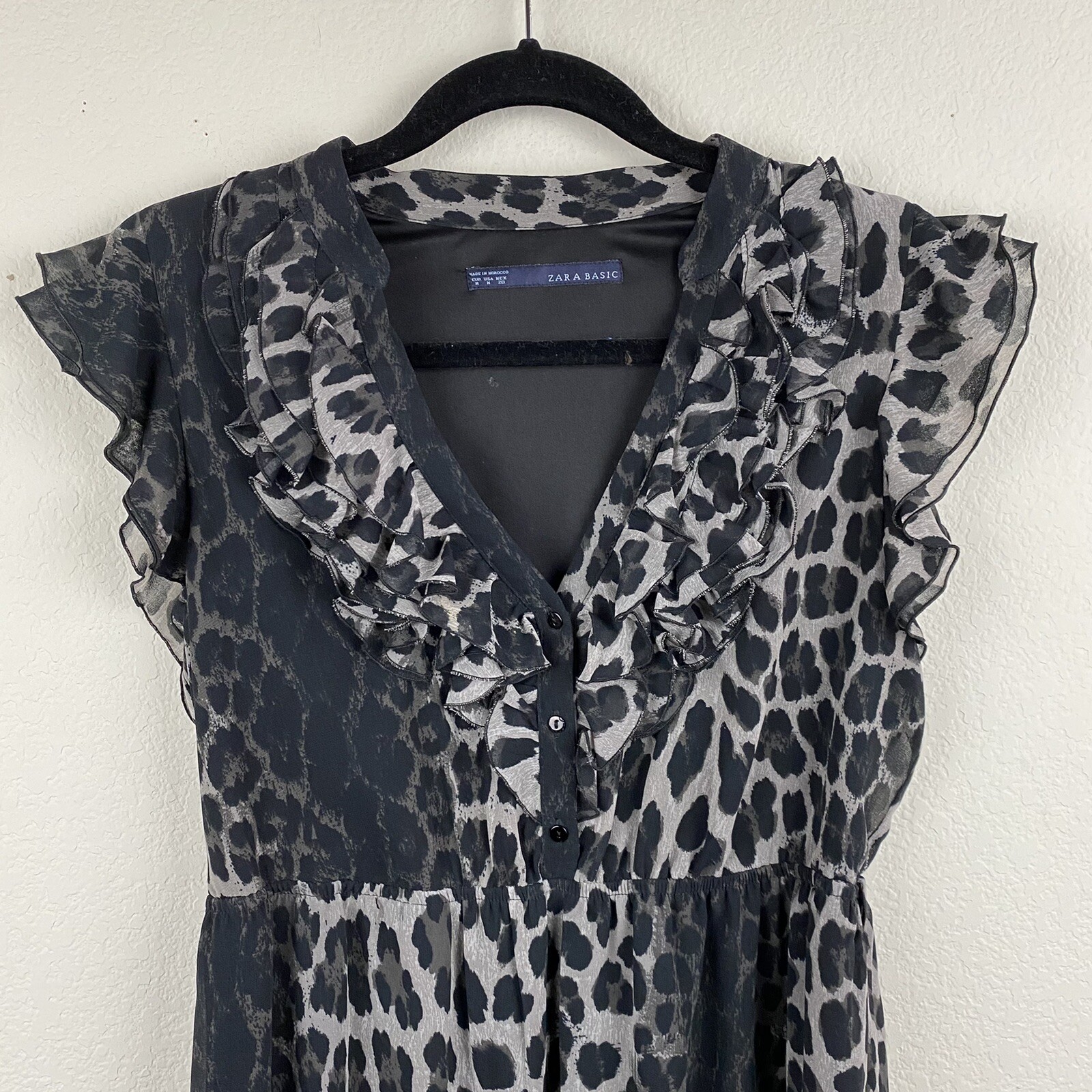 ZARA BASIC Animal Print Ruffle Flutter Sleeve MED… - image 3