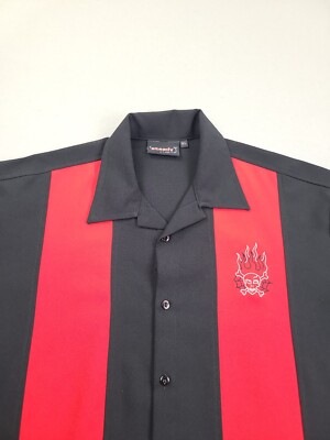 Steady Bowling Shirt Mens XL Black Retro Vegas Skull Rockabilly USA Polyester