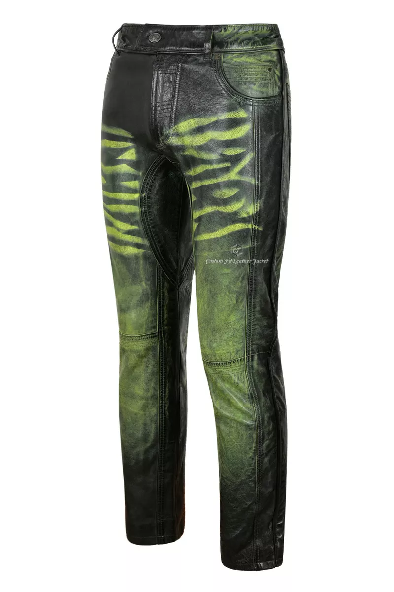 Green leather pants mens sale