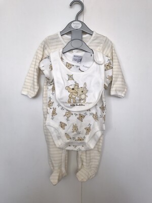 NWT Babaluno Baby 3-Pc Set Incl Bib, Bodysuit, & Sleeper, Size 3-6 Months
