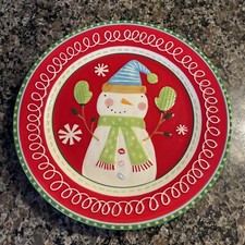 EXC Pier 1 Snowman Plate Raised Textured Retired Pattern Christmas Rare HTF