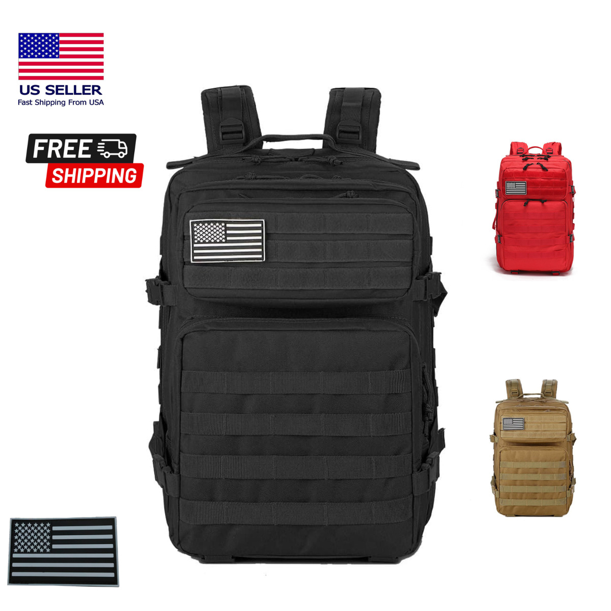 45L Military Tactical Backpack Molle Bag Rucksack Army 3 Days Assault w/ Patch