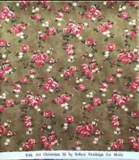 Folk Art Christmas lll by Robyn Pandolph for Moda Fabric Brown with Roses 1 yard