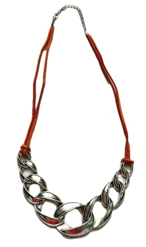 Silber Grob Glieder Halskette Orange Wildleder Kordel Kühn Latz Boho Southwestern NEU  - Bild 3 von 7
