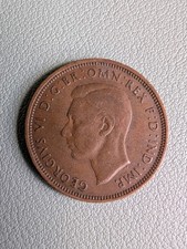 King George VI Half Penny Coin 1945 - British WW2 Era Coin