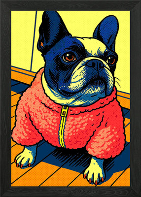 Bulldogge in roter Jacke gerahmtes Wandbild Poster Leinwanddruck Bild