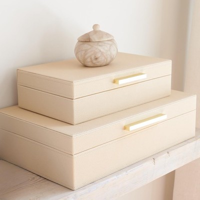 Decorative Storage Boxes with Lids   Set of 2 Beautiful PU Leather Organizer ...