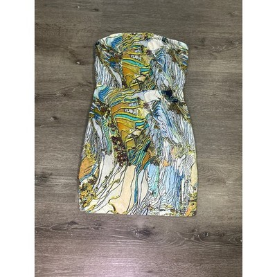 Hilton Hollis Abstract Strapless Mini Dress Size 4 Multicolor Spanish Fabric GUC