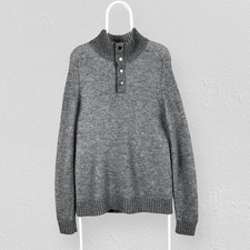 Gap Grey 100 Lambswool Jumper 1/4 Popper Wool Mens Medium