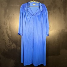VTG Vanity Fair Royal Blue Nylon Robe XL Button Front House Coat Tricot Lace USA