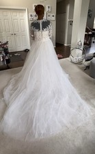 White/Ivory Lace Embroidery Sweetheart Long Sleeve Corset Train L/XL