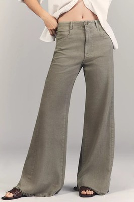 The Adi Linen Mid-Rise Flare Pants by Pilcro Mermaid 29