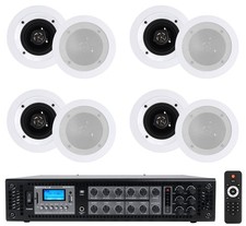 Rockville RCS180-6 70v Commercial Amplifier w/Bluetooth 8 4" Speakers in White