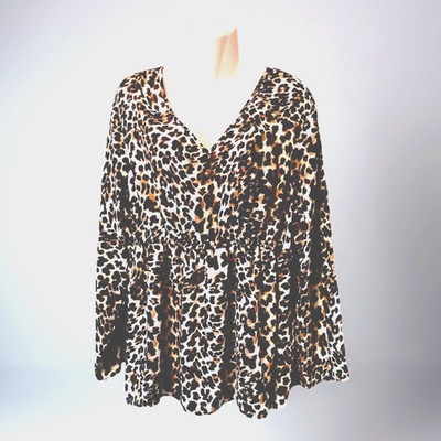 Ladies Avon Leopard Print Tunic Top Elastic Waist  V Neck Size 22/24 Ex Cond
