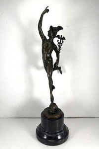 20th Century "Flying Mercury" Bronze on Marble Plinth Marked Giambologna on Base