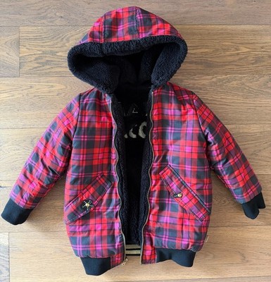 Preowned LITTLE MARC JACOBS Plaid Nylon Faux Fur Lined Jacket GIRLS - Size 6/114