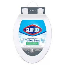 Elongated Plastic Toilet Seat in White with Easy-Off Hinges