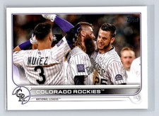 2022 Topps #222 Charlie Blackmon; C.J. Cron; Dom Nunez; Colorado Rockies Card