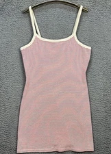 VTG 90s Moda International Womens Ribbed Dress Large Sleeveless Red/Cream Stripe