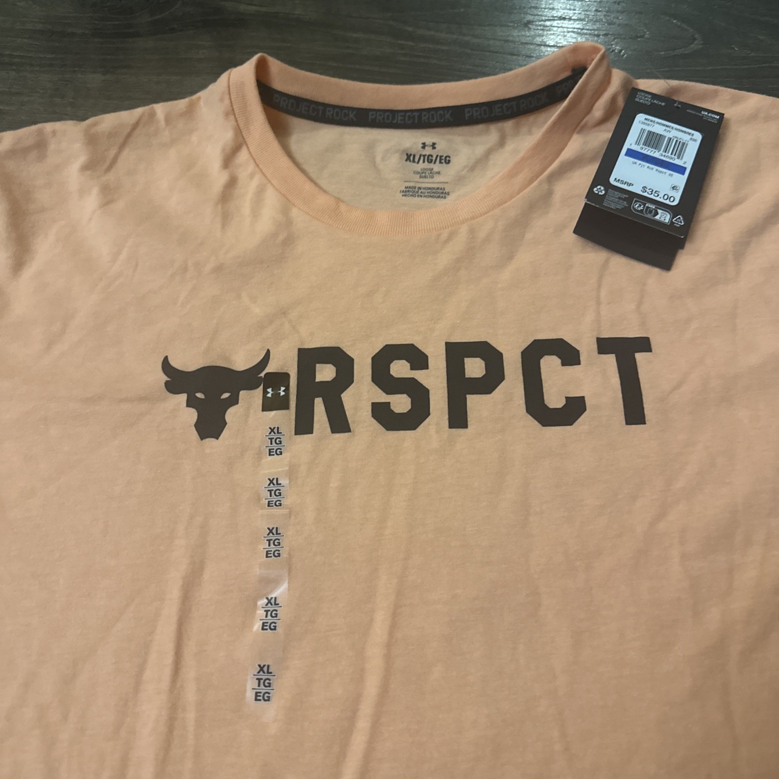 Under Armour Project Rock RSPCT Shirt Mens XL Loose Coral Orange Brahma Bull