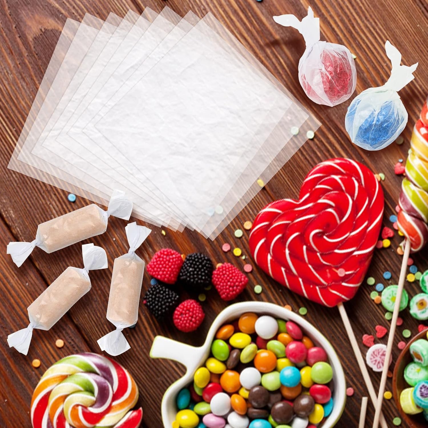 1000 Pieces Wax Candy Wrappers - Twisting Paper Square Sheets 4.8x4.8inch 