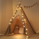 Kids Teepee Tent with Lights &Large Pompoms & Carry Bag, Machine Khaki+fur Ball