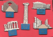ATHENS 2004 OLYMPIC GAMES. SET OF 5 TROFE PINS DEPICTING ANCIENT GREEK MONUMENTS