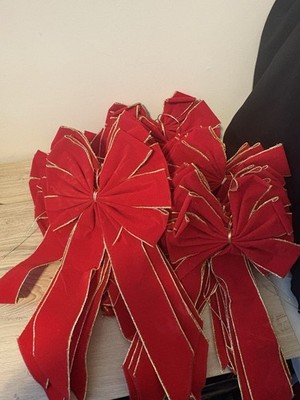 Lot of 25 Red Bows with Gold Trim Christmas Holiday Decorations