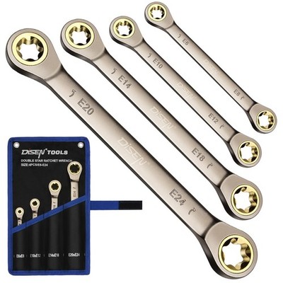 2025 Upgraded 4-Piece E-Torx Double Box Ratcheting Wrench Set, 72-Tooth Black...
