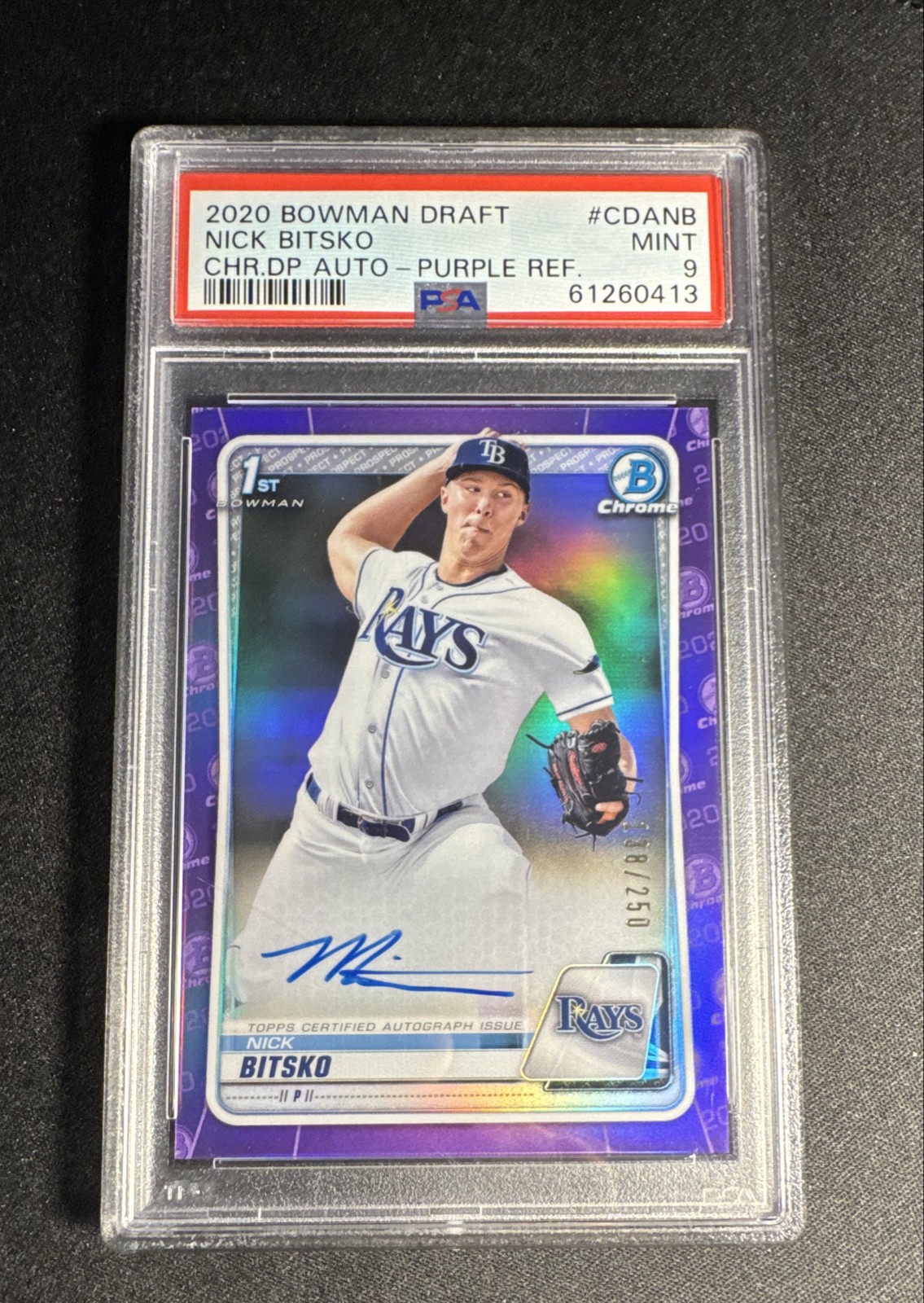 2020 Bowman Draft - Chrome Draft Picks Auto Nick Bitsko Purple /250 PSA 9
