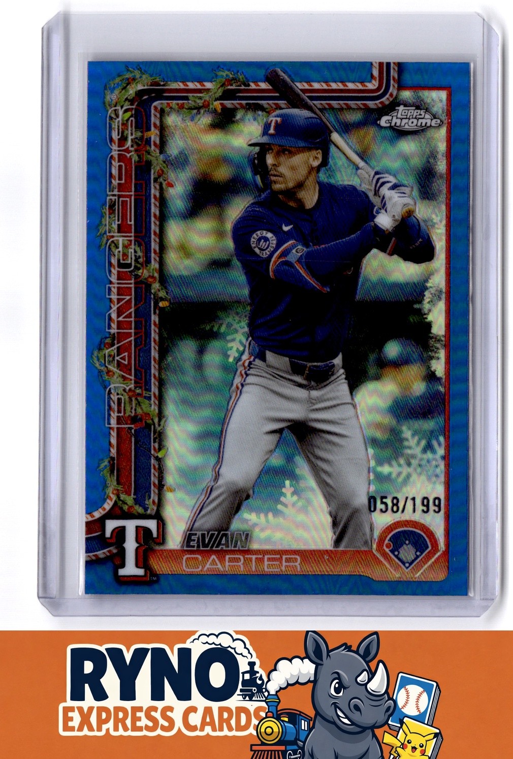 Evan Carter 2025 Topps Holiday #HC2 Chrome Blue Refractors #/199