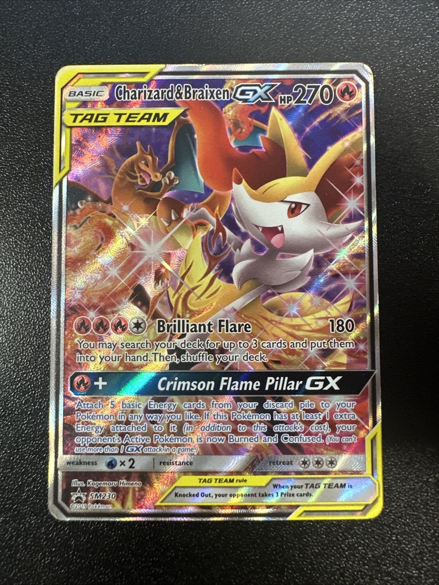 Charizard & Braixen GX Tag Team SM230 Full Art – Ultra Rare Holo Pokémon Card LP