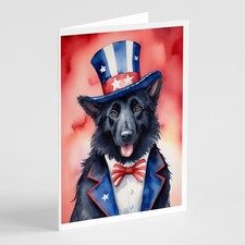 Caroline's Treasures Belgian Sheepdog Patriotic American Greeting Cards Pack 8