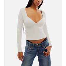 FREE PEOPLE TOP WOMENS SIZE SMALL DUO CORSET LONG SLEEVE STRETCH TEE IVORY