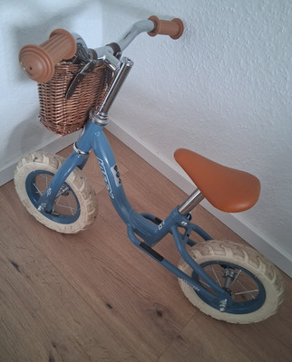 HUFFY Laufrad blau mit Korb und braunem Sattel, Metall, für Kinder