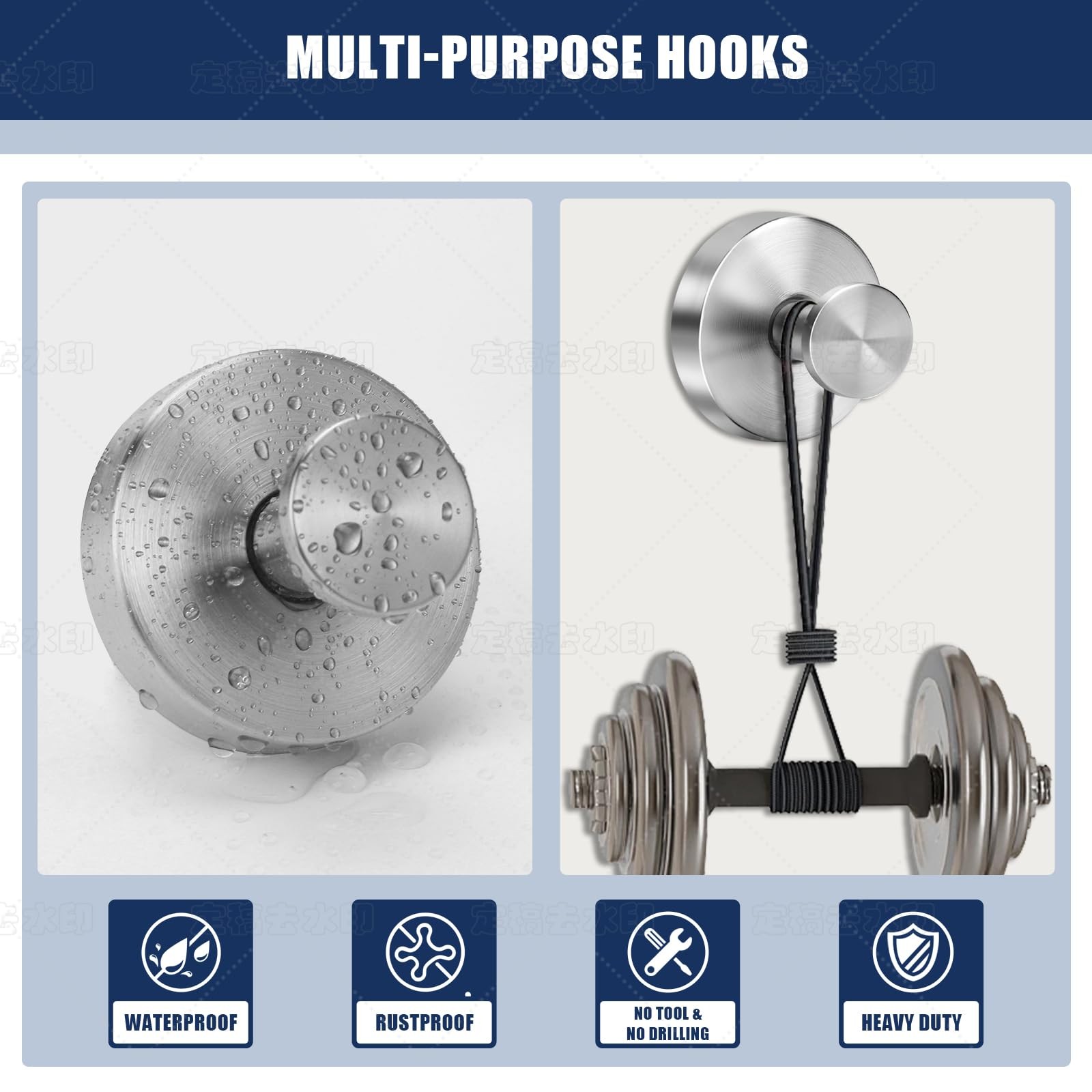 Silver Suction Cup Hooks for Shower Waterproof - No Drill Stainless Steel Tow...