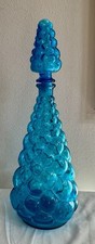 Vtg 15.5  MCM Italian Empoli Blue Bubble Genie Bottle Decanter With Stopper