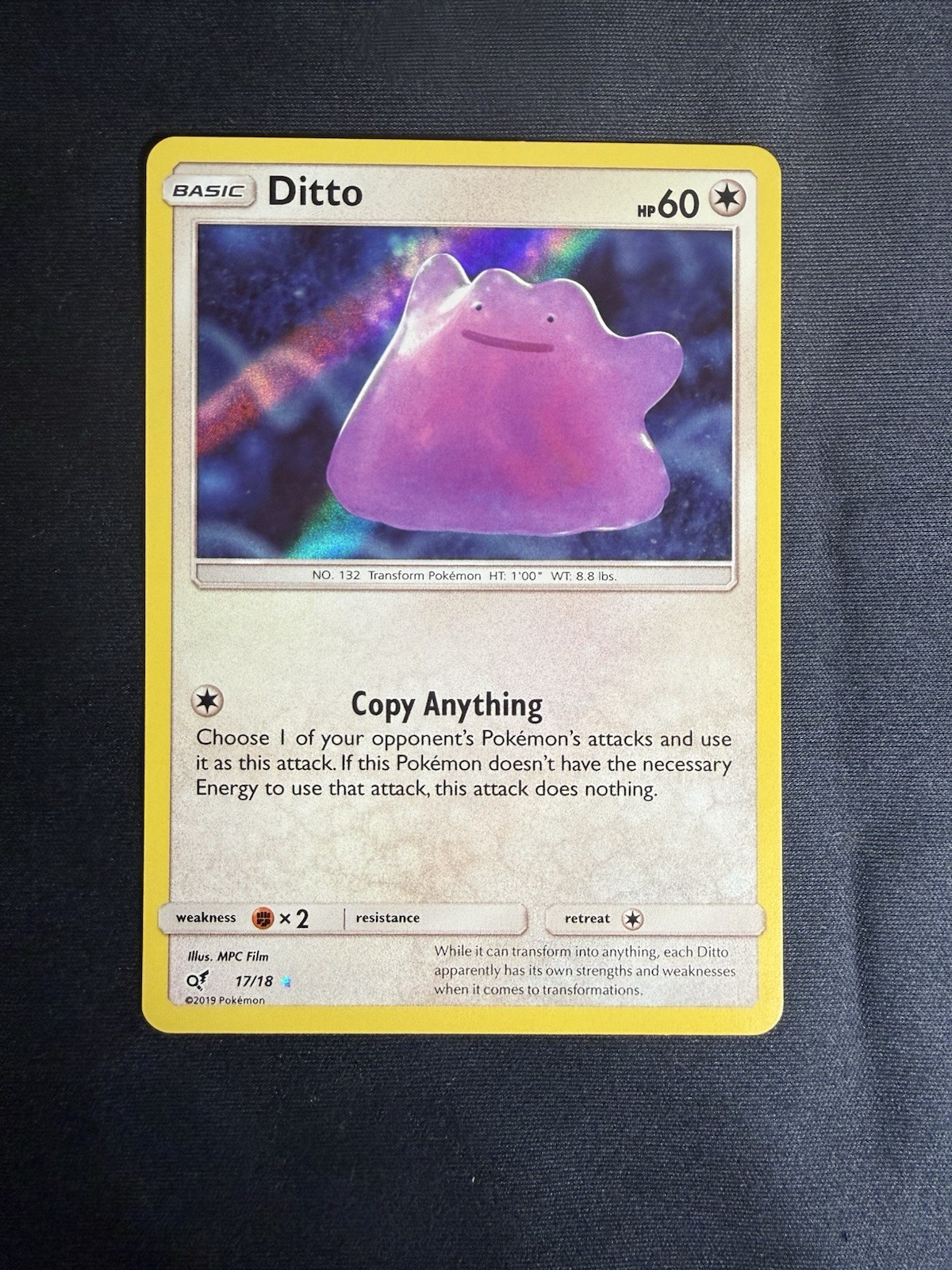 Ditto 17/18 Holo Rare Sun & Moon Detective Pikachu Set Pokemon Card 2019 NM