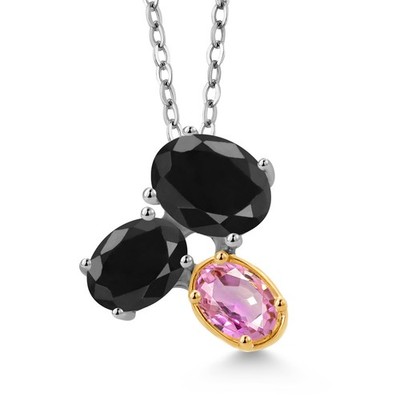 925 Silver and 10K Yellow Gold Black Sapphire and Pink Sapphire Pendant