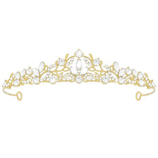 Clear Rhinestone Gold Tiara Crown, Crystal Wedding Headband