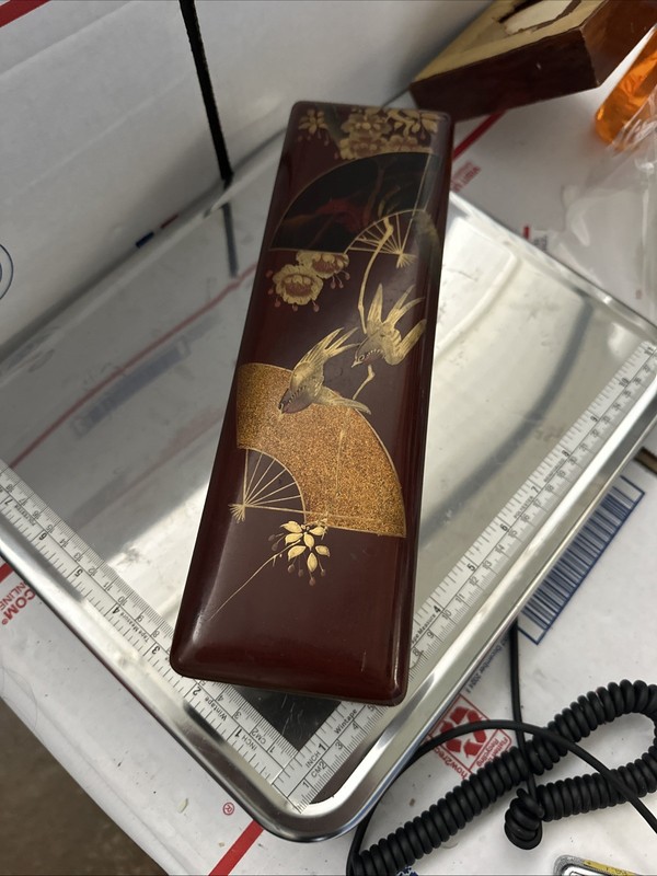 Vintage Makie Japanese Lacquer Box Gold Hand Painted Birds Floral Locking Case