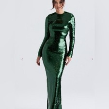 House of CB Belle Pine Green Sequin Maxi Dress Size: M