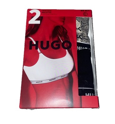 Damen Neu Hugo Medium Schwarz Schlangenhaut Doppelpack Baumwolle Bralettes Neu Geschenkbox