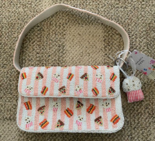 Handcrafted in India Hand Beaded Purse Pink Stripe Multi Approx. 10" X 7" X 2.5"