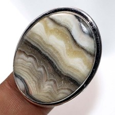 Zebra Calcite 925 Silver Plated Ring US 9.5 Gift Fashion Forwarded Jewelry GW