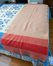 Vintage Wool Felted Throw Blanket 54x27" Pink Neutral Striped Couch Wrap Small