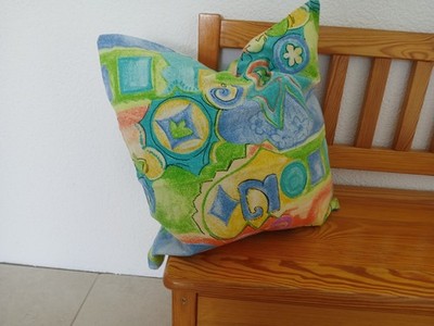Vintage Kissenbezug Bunt Dekokissen 36 Xm im Stil von Herman Brood
