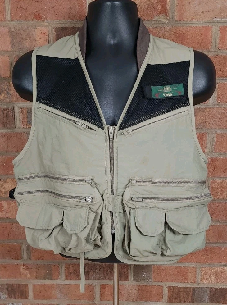 Vintage Orvis Mens Fly Fishing Utility Vest Khaki Size Small